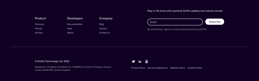 Duffel
				footer ui component