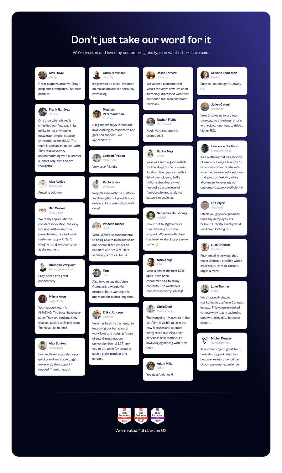 Vero
				testimonial ui component