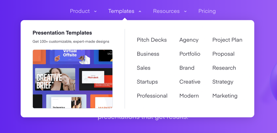 Pitch
				flyout menu ui component