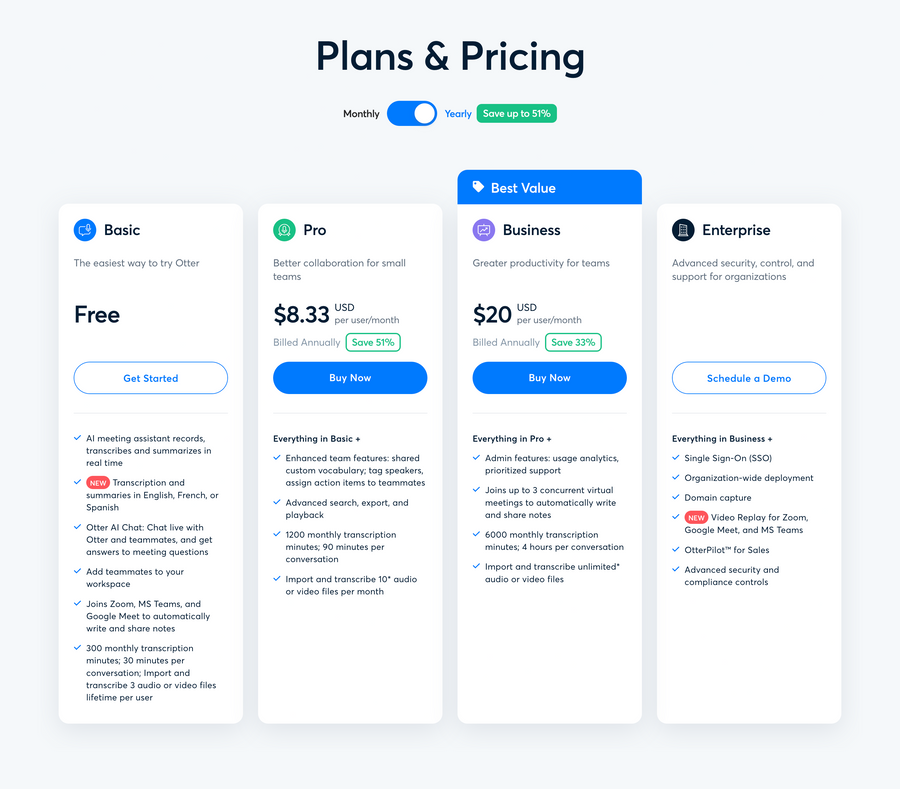 Otter
				pricing section ui component