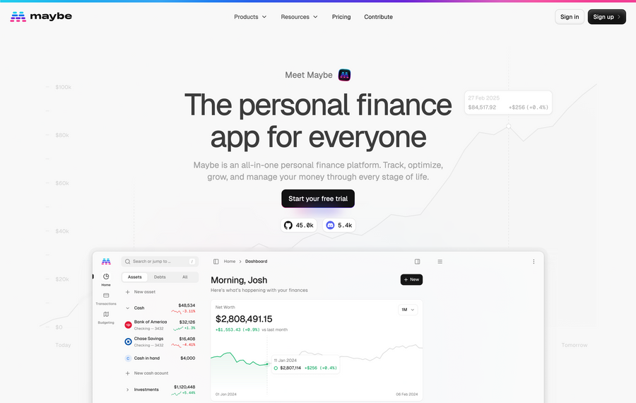 Maybe Finance
				hero section ui component