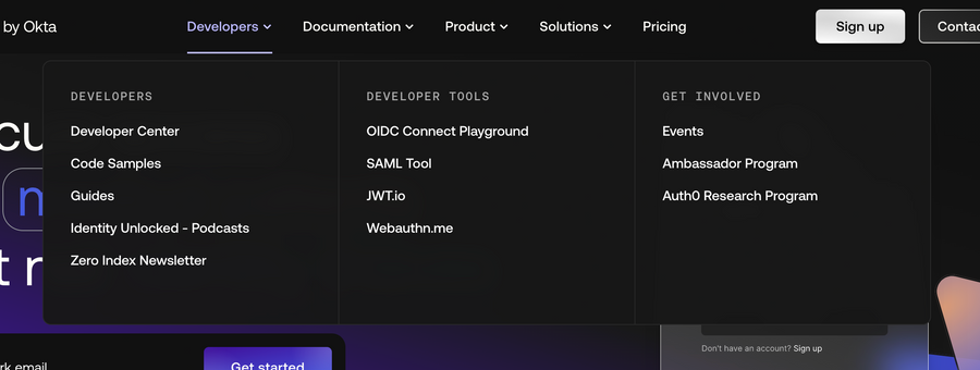 Auth0
				flyout menu ui component
