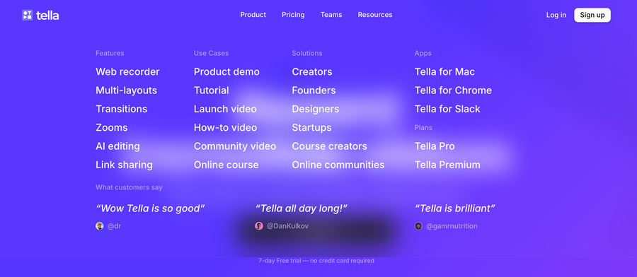 Tella
				flyout menu ui component