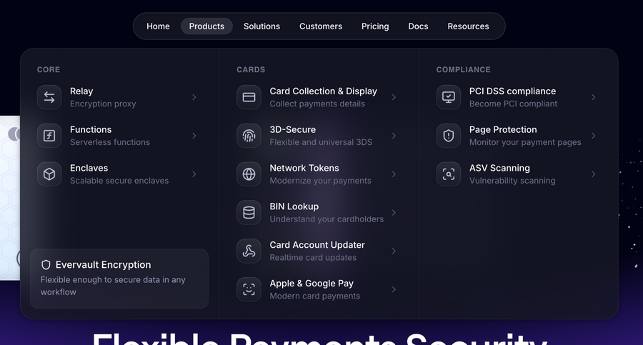 Evervault
				flyout menu ui component