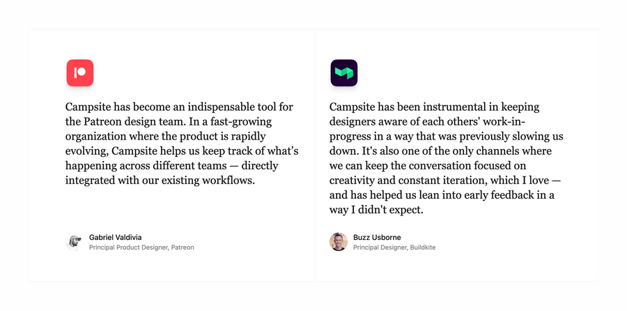 Campsite
				testimonial ui component