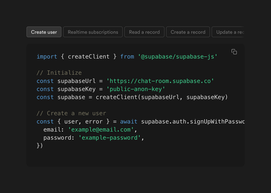 Supabase
				code block ui component