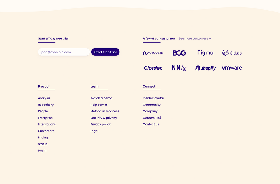 Dovetail
				footer ui component