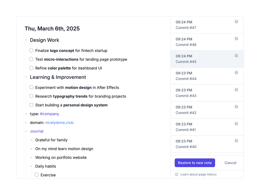 Reflect
				timeline & history ui component