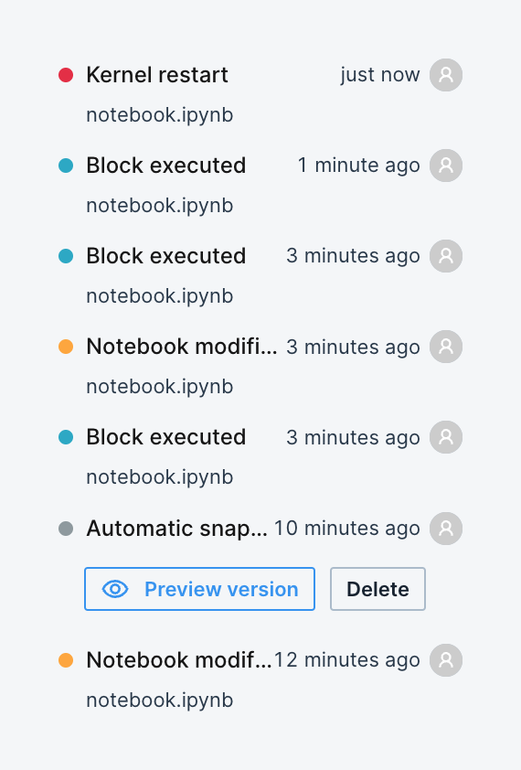 Deepnote
				timeline & history ui component