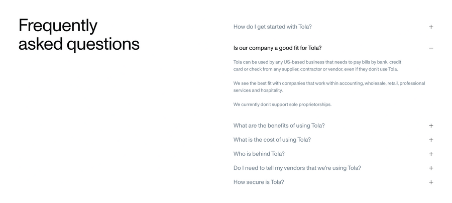 Tola
				faq ui component