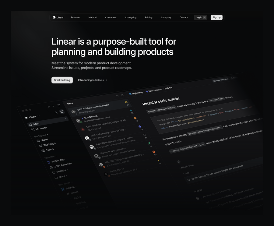 Linear
				hero section ui component