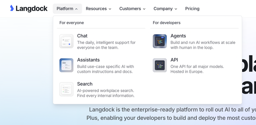 Langdock
				flyout menu ui component