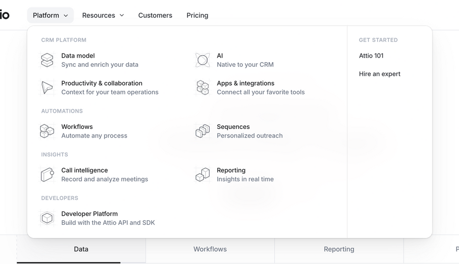 Attio
			menu integration ui component