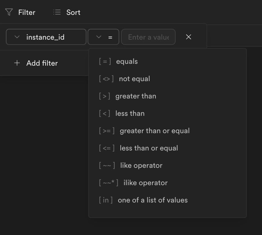 Supabase
				sorting & filtering ui component