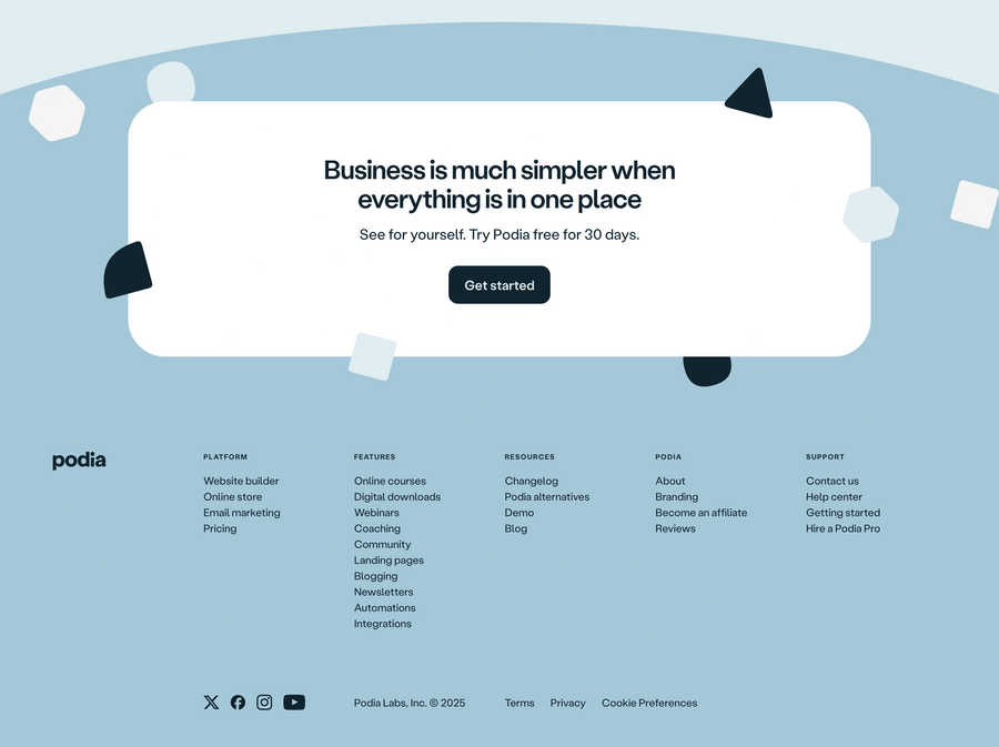Podia
				footer ui component