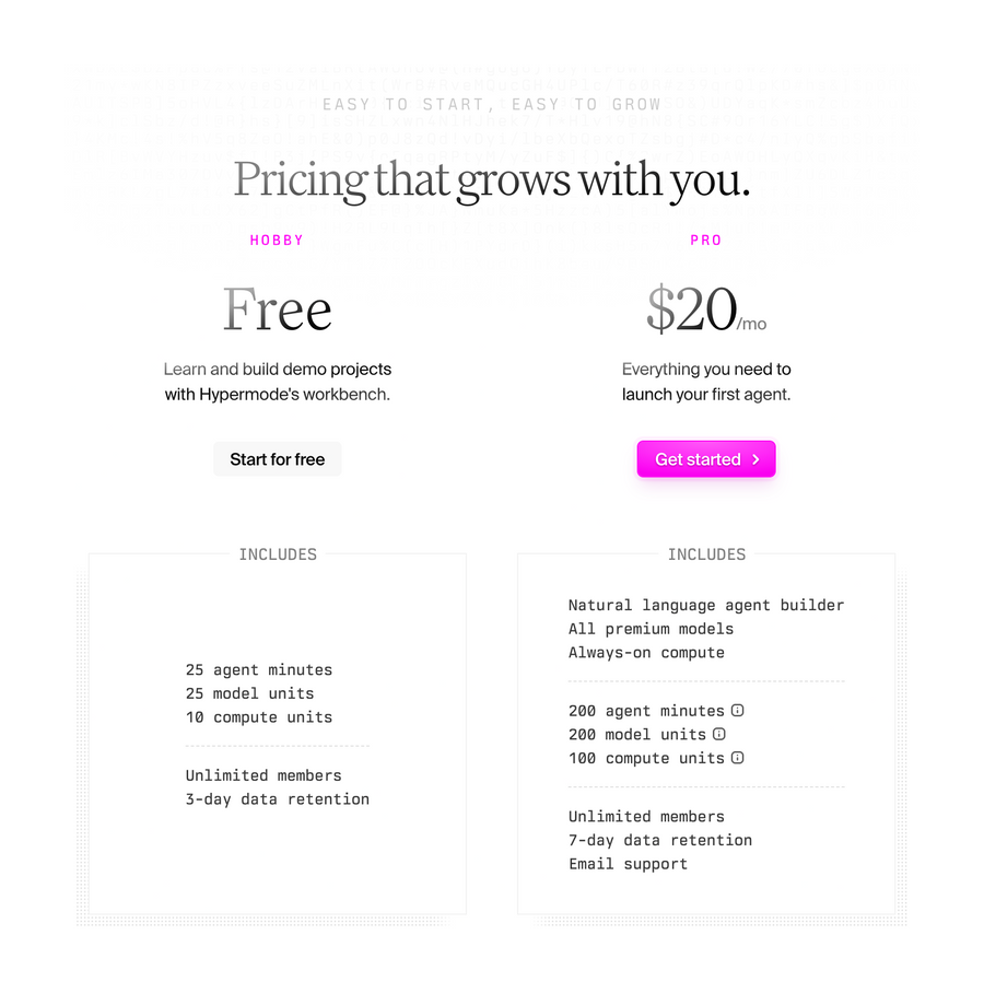 Hypermode
				pricing section ui component