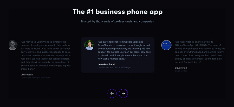 OpenPhone
				testimonial ui component