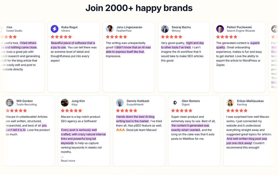 Macaw
				testimonial ui component