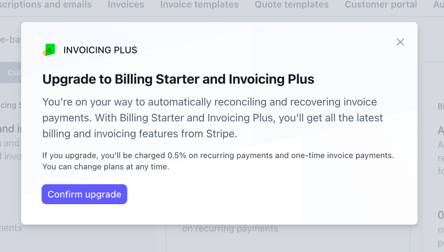 Stripe
				upgrade your plan ui component