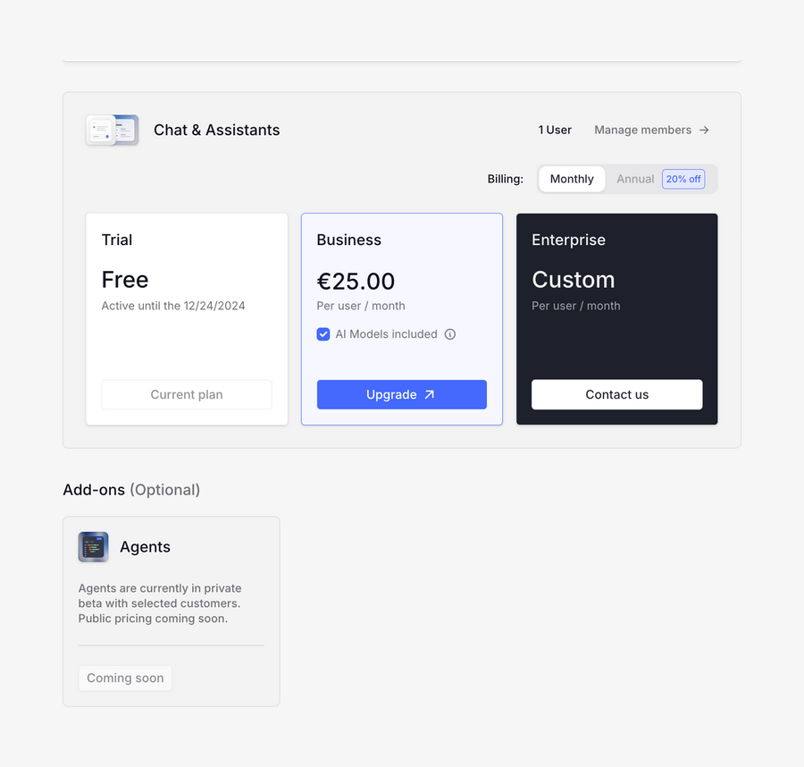Langdock
				pricing section ui component