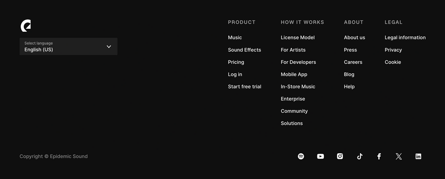 Epidemic Sound
				footer ui component
