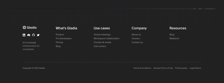 Gladia
				footer ui component