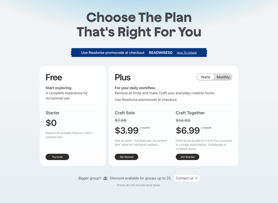 Craft
				pricing section ui component