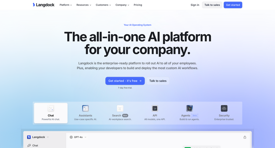 Langdock
				hero section ui component