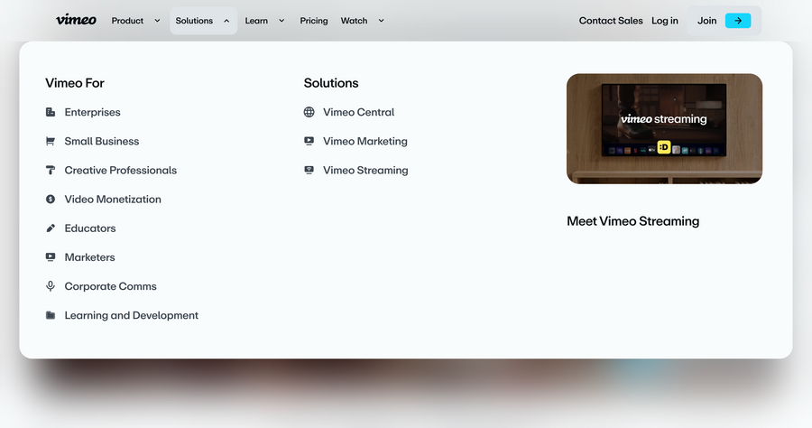 Vimeo
				flyout menu ui component