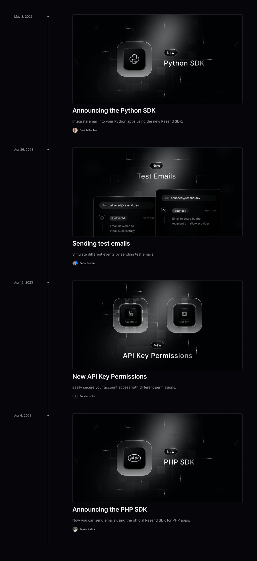 Resend
				timeline & history ui component