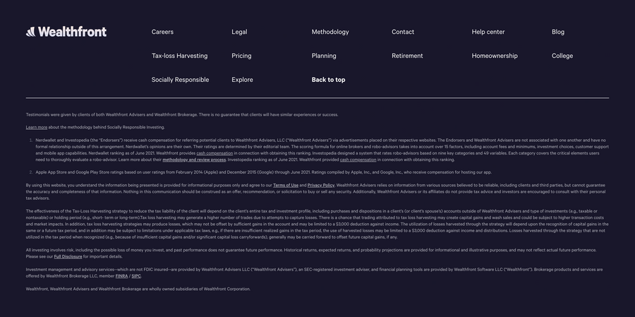 Wealthfront
				footer ui component