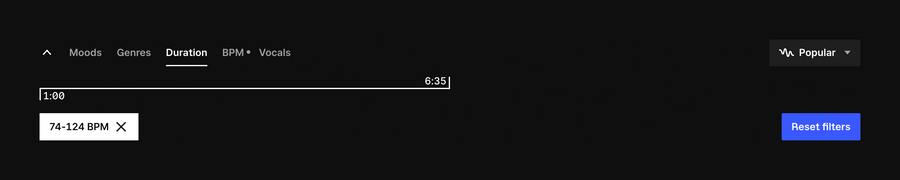 Epidemic Sound
				sorting & filtering ui component