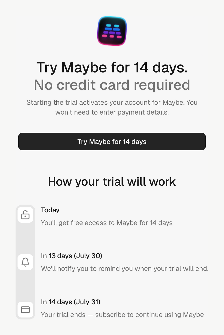 Maybe Finance
			onboarding progress indicator free trial ui component