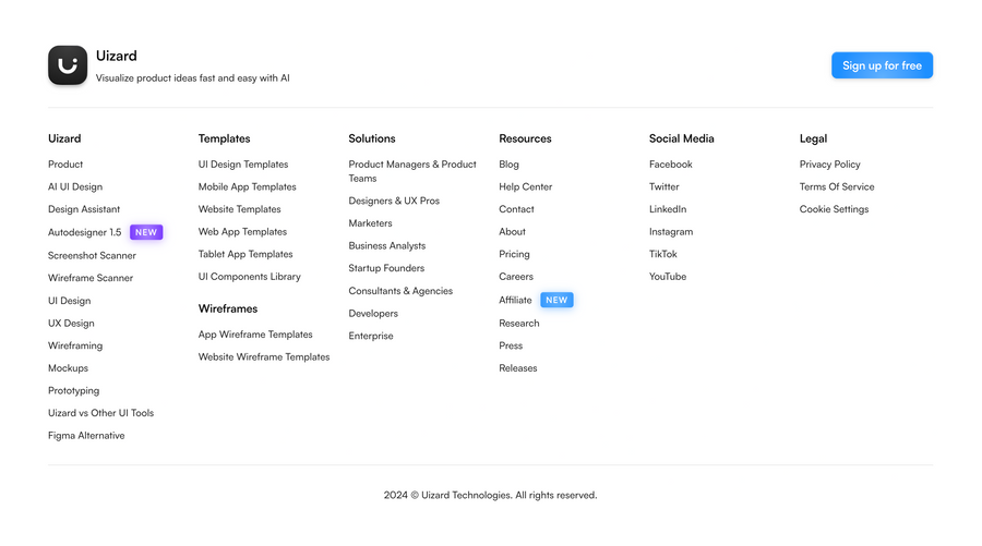 Uizard
				footer ui component