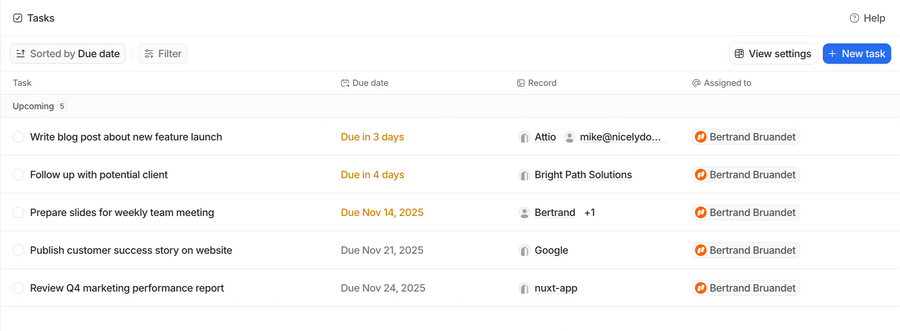 Attio
			project management table task management ui component