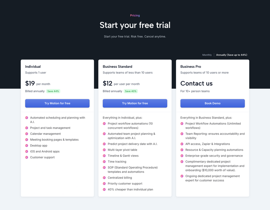 Motion
				pricing section ui component