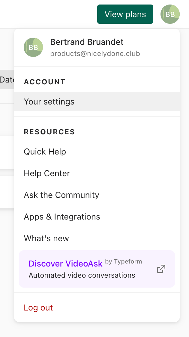 Typeform
				dropdown menu ui component