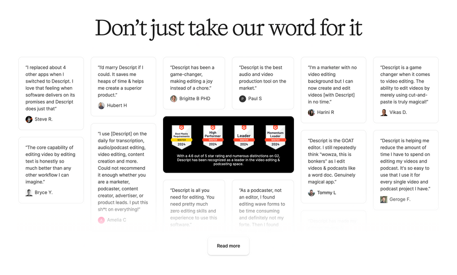 Descript
				testimonial ui component