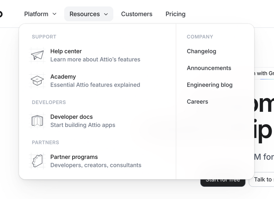 Attio
				flyout menu ui component
