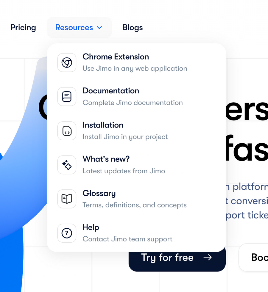 Jimo
				flyout menu ui component
