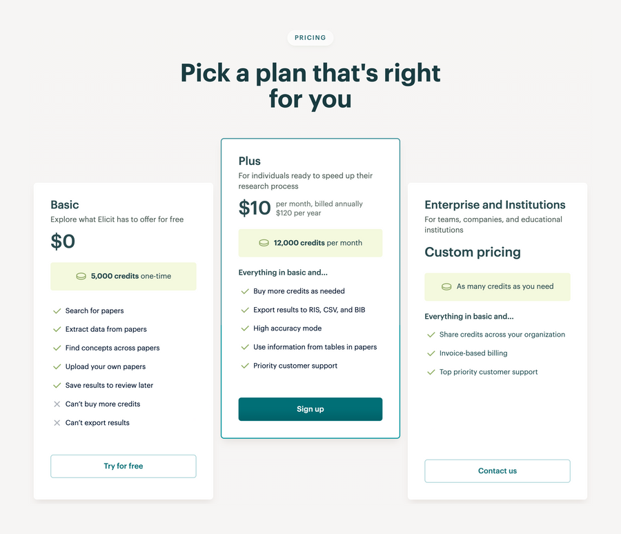 Elicit
				pricing section ui component