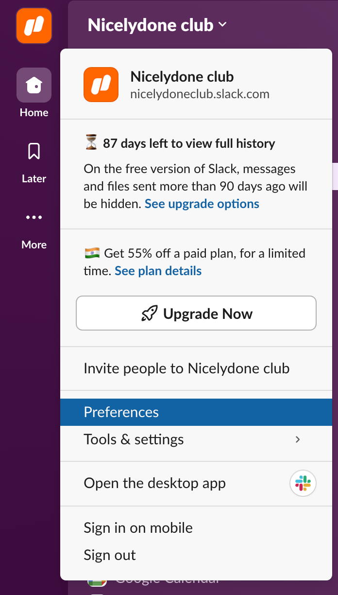Slack
				dropdown menu ui component