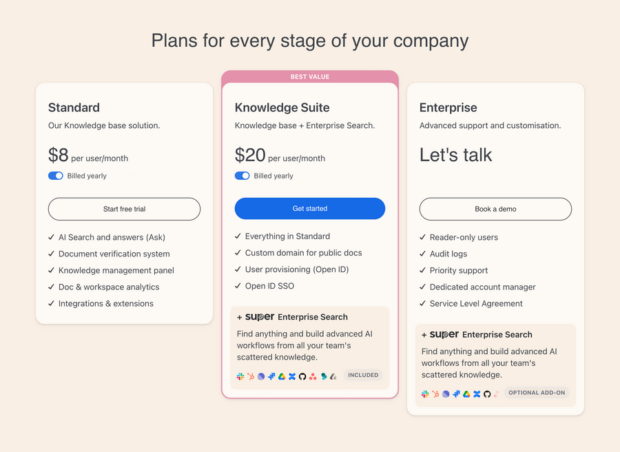 Slite
				pricing section ui component