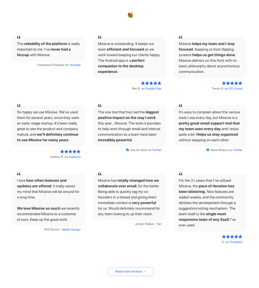 Missive
				testimonial ui component