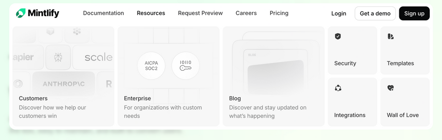 Mintlify
				flyout menu ui component