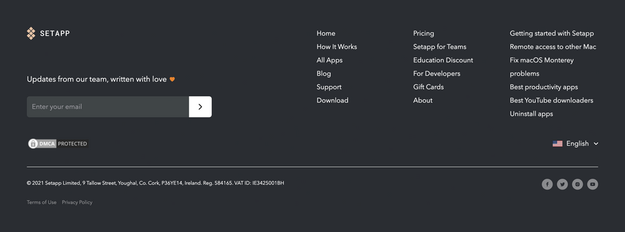 Setapp
				footer ui component