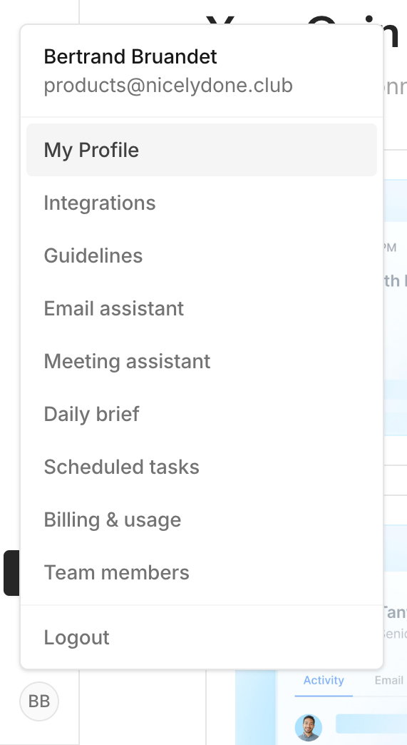 Quin
			user profile menu user management ui component