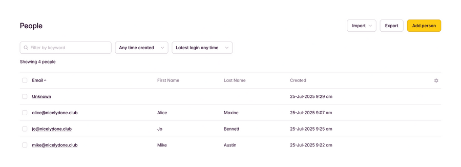 Outseta
			data export desktop user management table data filtering data display data import ui component