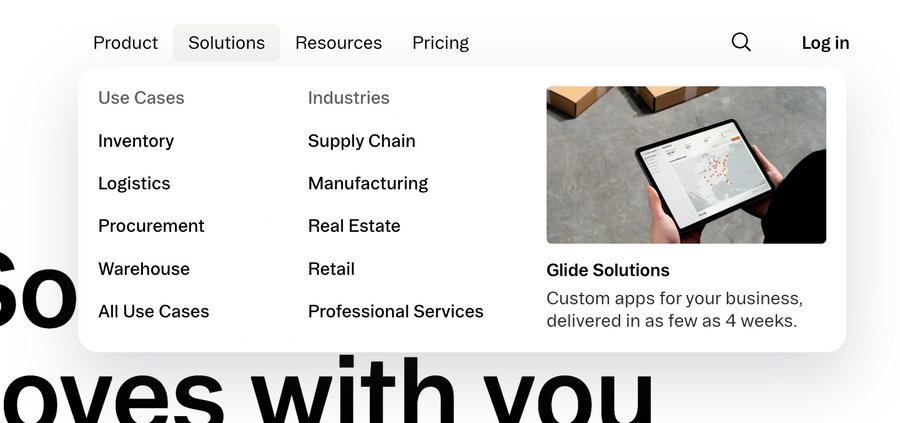 Glide
				flyout menu ui component