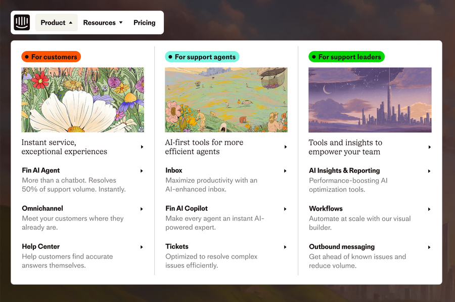 Intercom
				flyout menu ui component